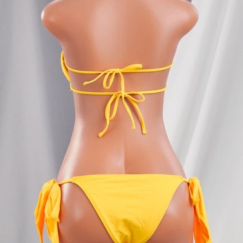 Stasia Booblicious Neon Coral Dangling Rhinestone Charm String Bikini - Picture 12 of 12